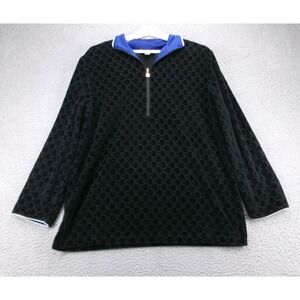 ST JOHN SPORT Sweater‎ MEDIUM Black Velour Textured 1/4 Pullover Vintage